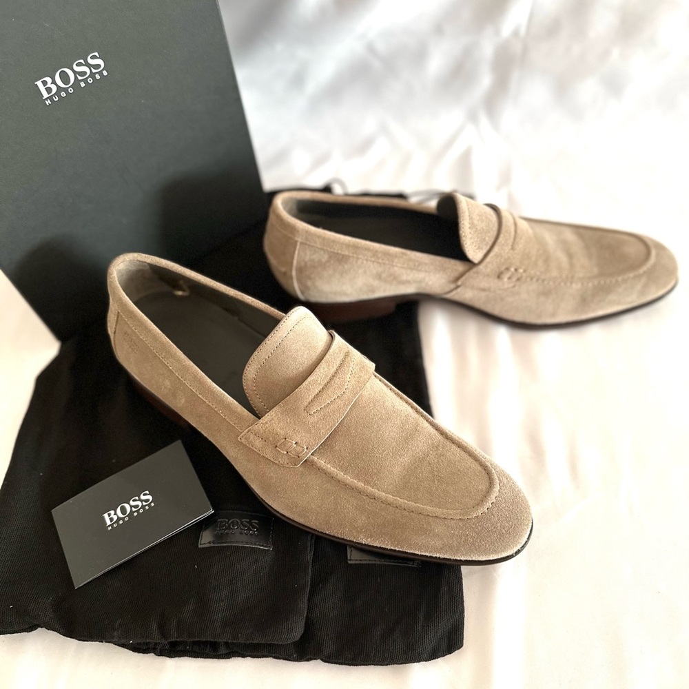 Boss Light Brown Suede Slip-On Loafers